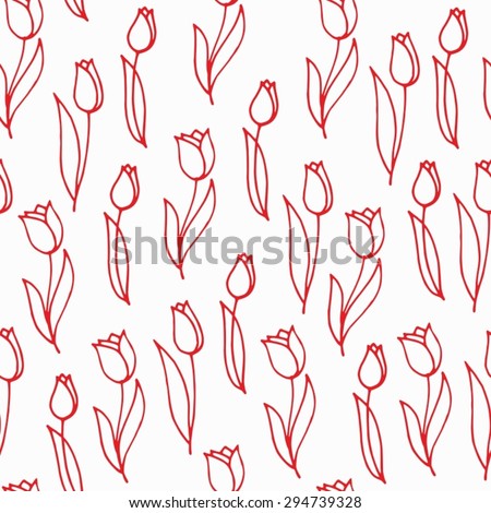Seamless pattern - Seamless background - Sketch - Sketch drawn by hand - Flower - Tulip.