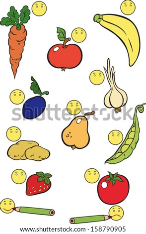 Game for preschool children about food. If You like it drawn happy one, if you do not like it, draw unhapy smiley.