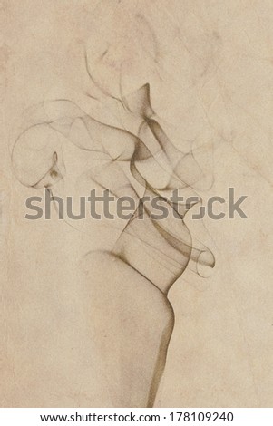Cigarette smoke processed on old paper background. Notice that grain, noise and texture added.