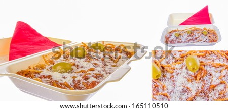 spaghetti in multiple shots packed in portion