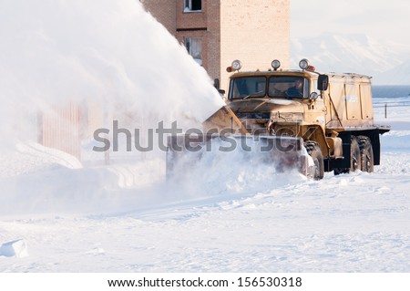 Road cleaning from snow in Barentsburg