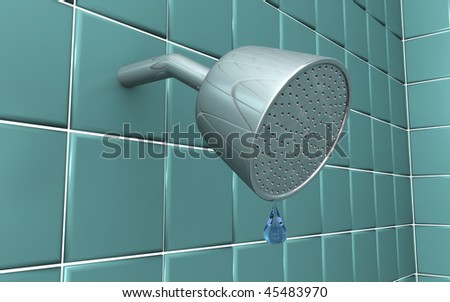A shower with a single drop of water dripping from it