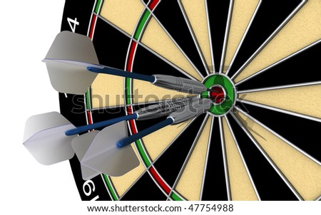 A hat trick. Three darts dead center in the bull\'s eye