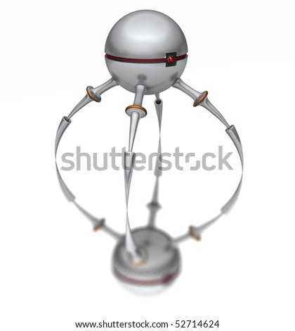 A spider like robot from the future with thin legs. Isolated on white