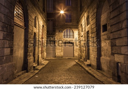 Bordeaux, France-July 17, alley in Bordeaux at night, July 17.2014 in Bordeaux