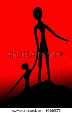 A man and a woman silhouette with an orange background