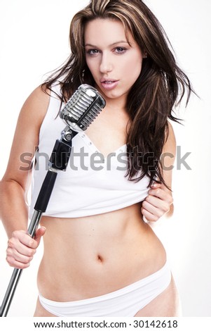 stock photo sexy glamour pop star singer with white lingerie and retro 