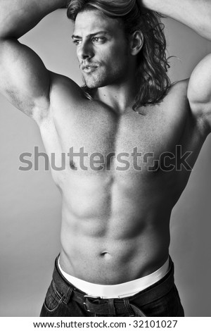 black and white male model topless sexy torso