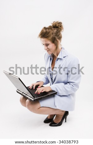 Young businesswoman, secretary or student with laptop, isolated