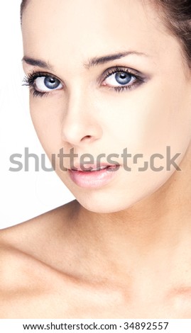 Portrait of young adult woman with health skin of face