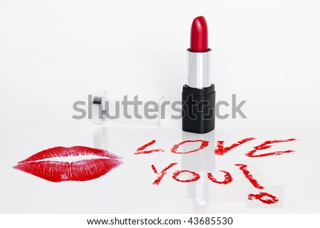 Lipstick, heart and text I love you!