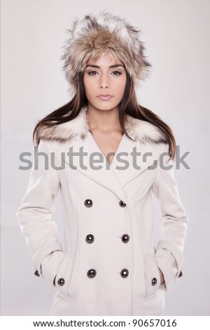 winter theme fashion brunette woman