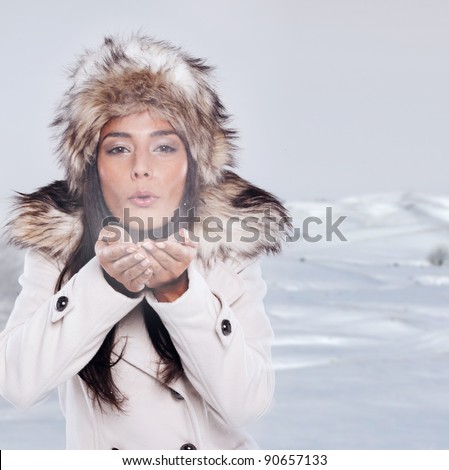 winter theme fashion brunette woman