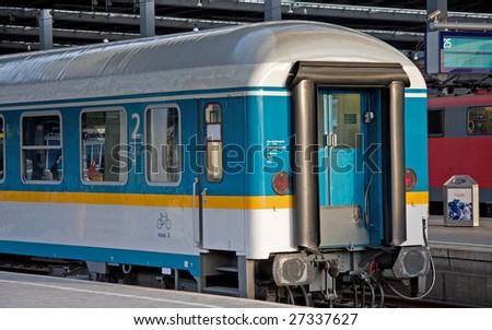blue train in station
