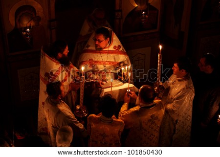 MAKEEVKA, UKRAINE - APRIL 15: Easter in the Orthodox Church of St. Serafim Sarovskiy on april 15, 2012 in Makeevka, Ukraine