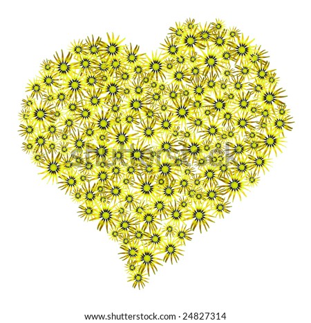 yellow Heart from living flowers on a white background, to the day of Sainted Valentine