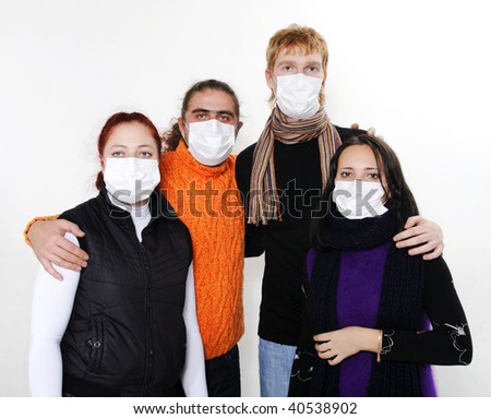 People in masks, ill flu, A(H1N1), on the grey background