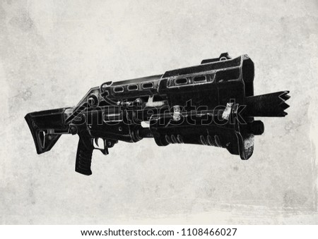 Digital Illustration of a shotgun weapon inspired by Fortnite\'s Battle Royale video game.