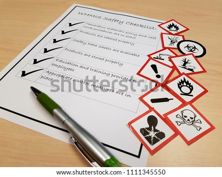 WHMIS safety data sheets checklist training hazardous products pictograms white red symbols workplace health and safety employee supervision compliance legislation