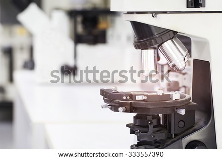 close up laboratory microscope, science and research concept