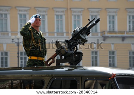 ST. PETERSBURG, RUSSIA - MAY 9: Military Victory parade (victory in the World War II) is spent every year on May 9 on Palace Square of St.-Petersburg, Russia.