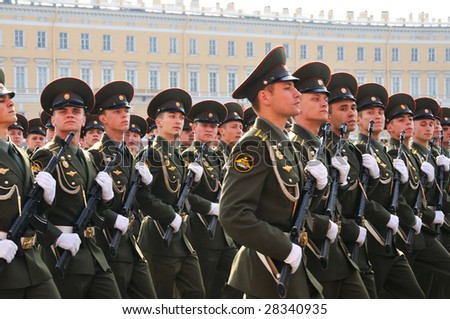 ST. PETERSBURG, RUSSIA - MAY 9: Military Victory parade (victory in the World War II) is spent every year on May 9 on Palace Square of St.-Petersburg, Russia.