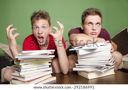 Teenagers having to much to study concept