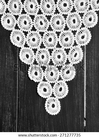 Hand-crocheted tablecloth with round elements, detail