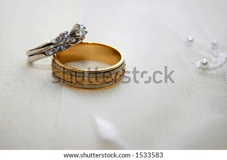 wedding rings on wedding dress
