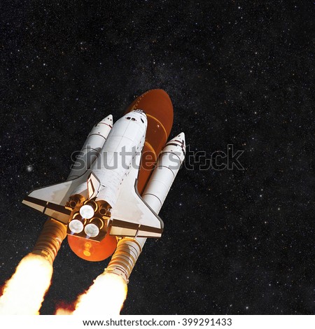 Spacecraft shuttle on the background star field
