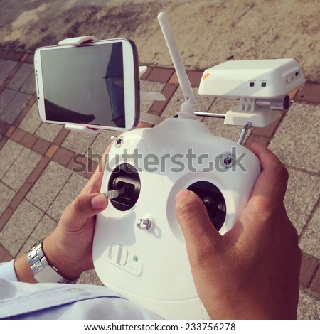 Controlling a remote helicopter drone with smartphone preview - instagram filter