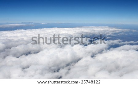 white fluffy clouds in the blue sky,view from Aircraft