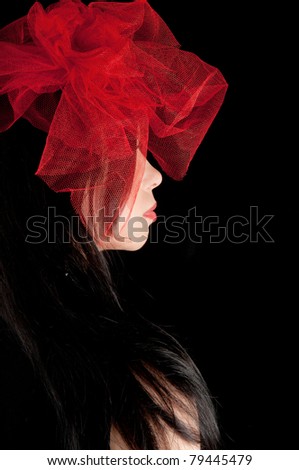 Attractive woman in profile on black background