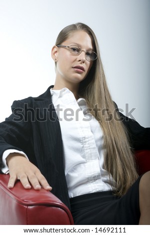 brunettes posing at office in business wear