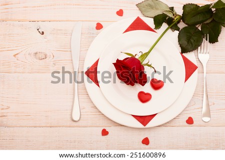 Red rose. Dinner of Valentines day.Beautiful