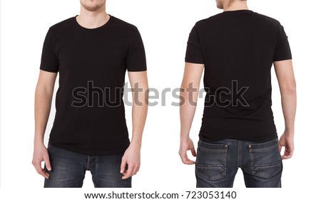 T-shirt template. Front and back view. Mock up isolated on white background. Black shirt