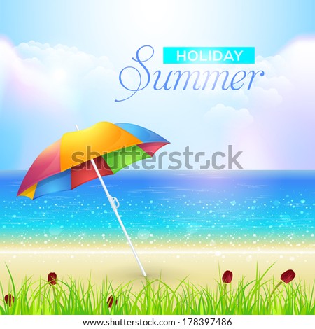Summer Time and Holiday Themed Vector Design - Beautiful Beach and Sea