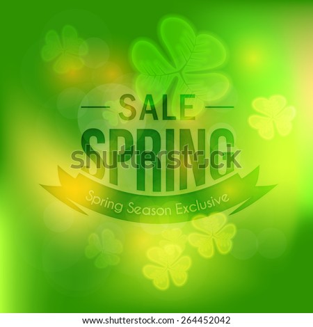 Green Abstract Blurred Background and Web Banner of Spring Season Sale