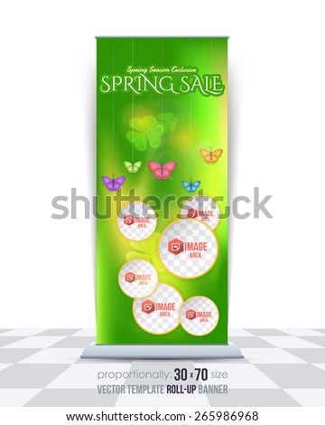 Spring Season Sale Blurred Spring Landscape Roll-Up Banner Design, Advertising Vector Template