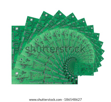 A set of printed circuit boards on a white background
