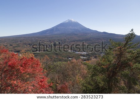 This photo was shot from the area around Mt.Fuji in Autumn. It is time to start snow cap on the top of Mt.Fuji. There are 5 lake around Mt.Fuji. This is shot from Mt.Koyodai.