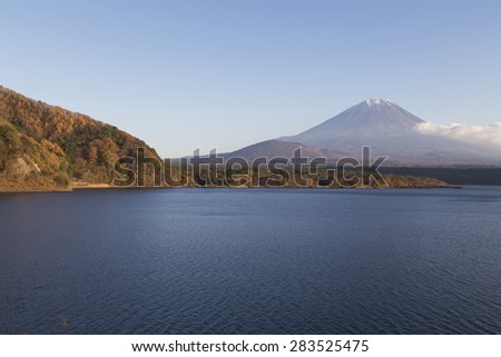 This photo was shot from the area around Mt.Fuji in Autumn. It is time to start snow cap on the top of Mt.Fuji. There are 5 lake around Mt.Fuji.