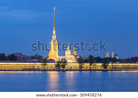 The Peter and Paul Fortress is the original citadel of St. Petersburg, Russia, founded by Peter the Great in 1703 and built to Domenico Trezzini\'s designs from 1706-1740.