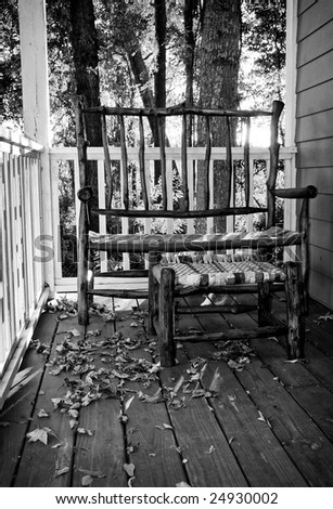 Chair at sunset on front porch