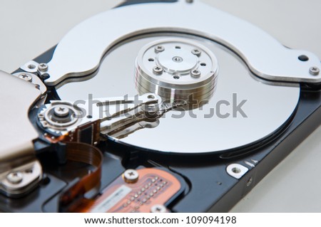 Computer hard disk, close up image of SATA computer hard disk device.