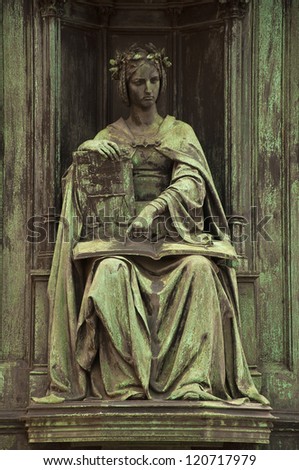 Corpus Jurice. Statue of Justice in Prague city center near the Charles Bridge.