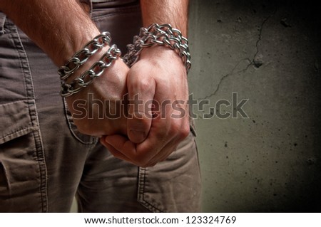 Terrorists Prisoner with chained hands.