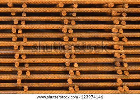 reinforcing mesh, steel bars stacked for construction