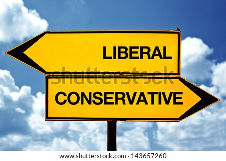 Liberal versus conservative, opposite signs as concept of political choice
