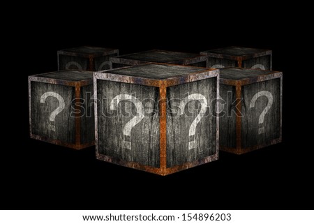 Mystery boxes with question marks